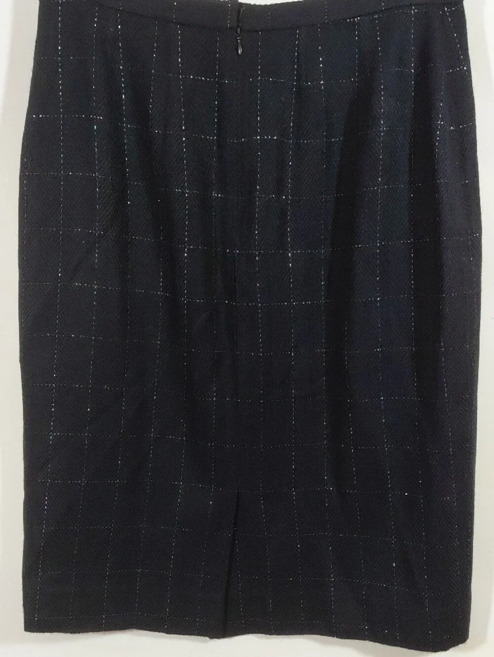 George Simonton Black Metallic Thread Windowpane Knit Blazer Skirt Set Size 14